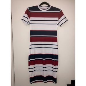 NWOT Maroon, Navy and White Casual Bodycon Dress